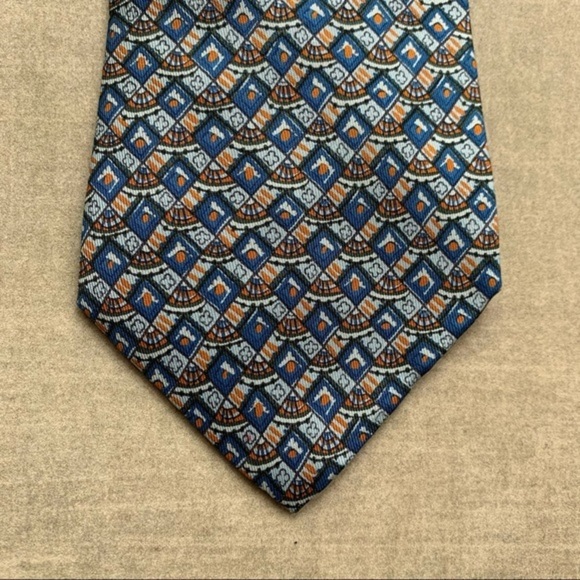 Hermes Orange & Blue Geometric Silk Tie - Picture 5 of 9